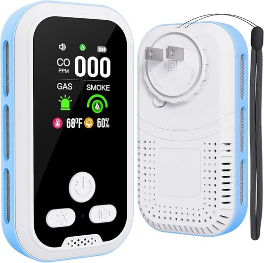 5-in-1 Carbon Monoxide Detector Combo with LCD Display, Detects CO, Natural Gas, Smoke, Temperature, Humidity for Home Hotel, Camping RV, Apartment Safety, Monoxide Alarm HD Screen