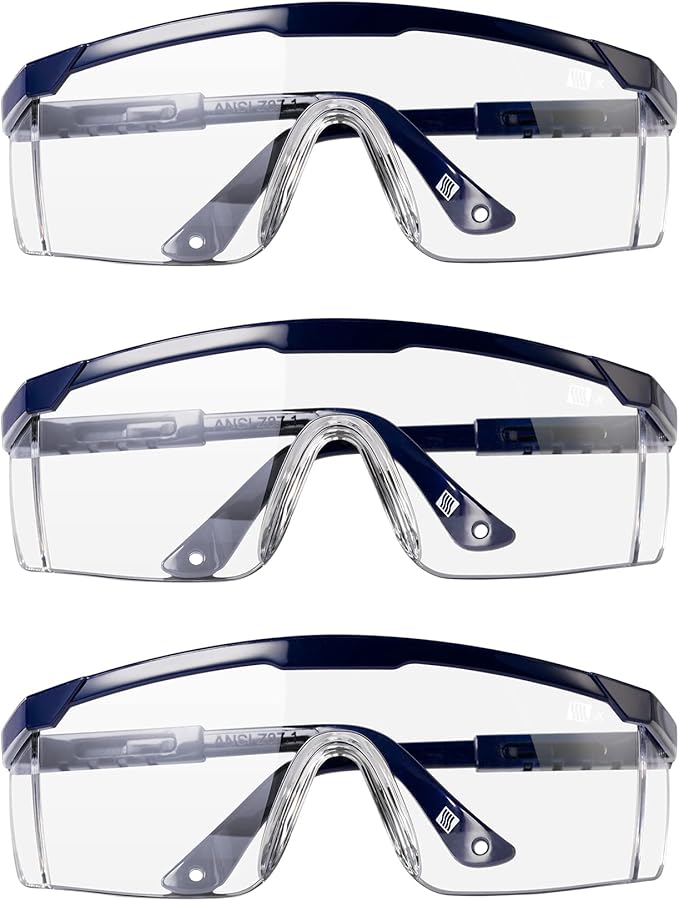 LANON 3 Pack Anti-Fog Safety Goggles with Ajustable Temples, 2.5 Times ANSI Z87.1 Double-sided Antifog, Side Protection, High Transmission, Lightweight
