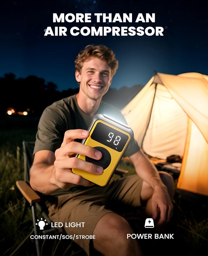 Tire Inflator Portable Air Compressor, 150PSI Cordless Tire Pump & 4.0 kPa Air Pump For Car, Sedans, Bicycle Tires, Air Mattresses and Inflatables