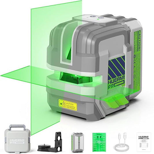 Laser Level Rechargeable, Huepar Pro Self Leveling Green Cross Line Laser Level Tool with Outdoor Pulse Mode, 18-Hour Long Runtime, 360° Magnetic Bracket, for DIY, Construction, Floor Tiles&Decoration