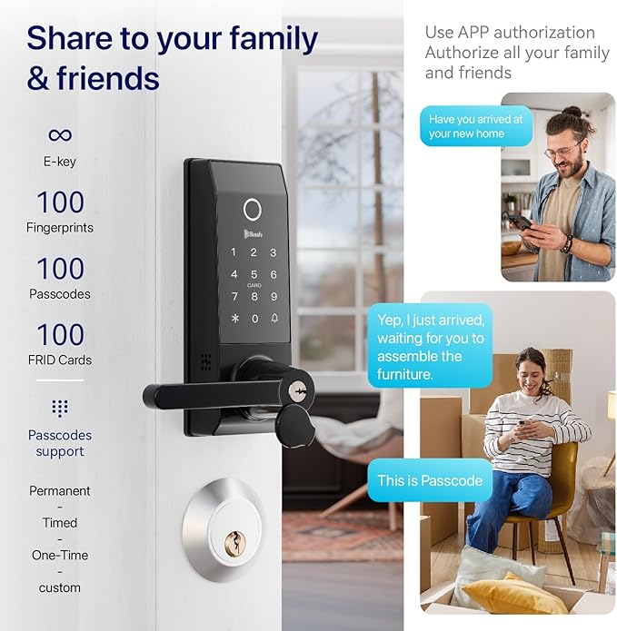 Smart Lock Doorbell Fingerprint Smart Door Lock Deadbolt for Homeowners or Parents Door Lock with Camera and Door Handle for Renters, Keyless Entry Door Lock for Front Door (Contour Black)