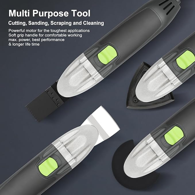 GALAX PRO 22000 OPM 2.0A Oscillating Multi Tool, 3 Degree Oscillating Angle with 3 Pieces Saw Blades, 1 Piece Semi Circle Blade Sanding Plate, 6 Pieces Sanding Papers for Grinding