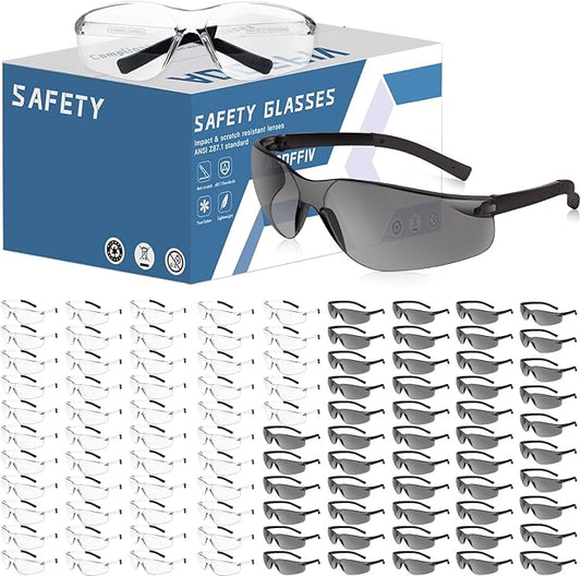 Safety Glasses Bulk of 100,ANSI Z87.1 Eye Protection Goggles with Scratch and Impact Resistant for Construction and Laboratory