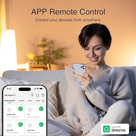 GHome Smart 5G 15A Smart Plug Work with Alexa and Google Home, WiFi Smart Plugs Smart Home WiFi Outlet with Remote Control & Timer, 5GHz and 2.4GHz Wi-Fi Compatible, ETL FCC Listed, White, 4 Pack