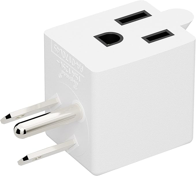 90 Degree Adaptor Left Angled Angle USA 3-Prong Male-Female Adapter,90 Degree Angled USA Male Female Power Adapter, 5-15P to 5-15R Direction Changer Space Save Adapter White PA-0170L45W