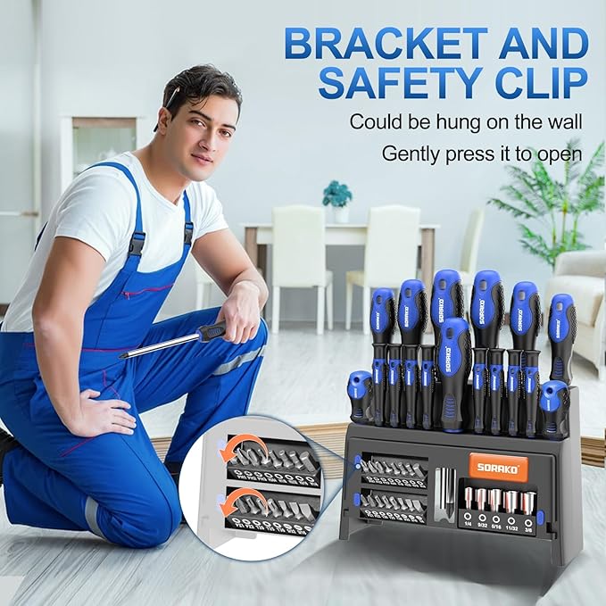 SORAKO 40-Piece Screwdriver Set, Multi-Purpose Magnetic Screwdriver Set with Case, Magnetic Screwdriver Set with Go-Thru Steel Blades | High Torque, Plastic Racking