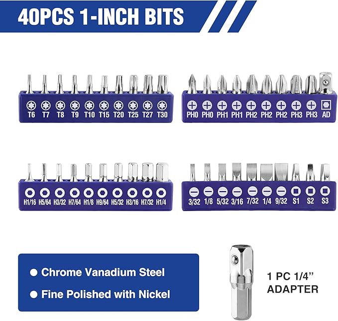 WORKPRO 61PC Magnetic Screwdriver Bits & Nut Driver Set with Organizer Bag, DIY Tools & Equipment for Men Women Mechanic, Herramientas Tool Bit Kit Home Improvement Gift, Metric & SAE