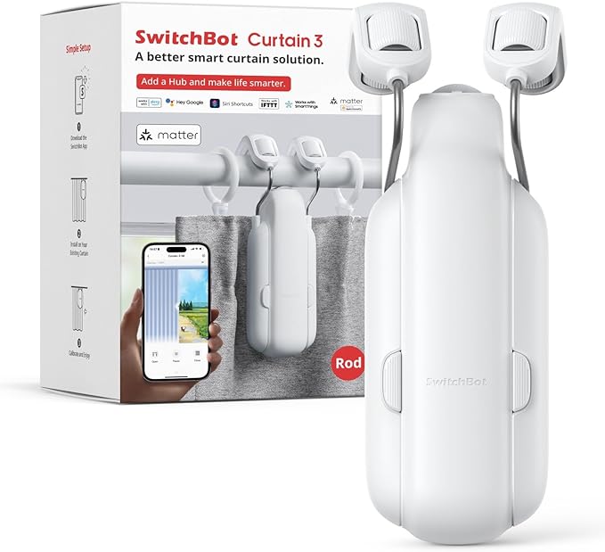 SwitchBot Automatic Curtain Opener - Bluetooth Remote Control Smart Curtain with App/Timer, Upgraded High-Performance Motor, Add SwitchBot Hub to Work with Alexa, Google Home, HomeKit