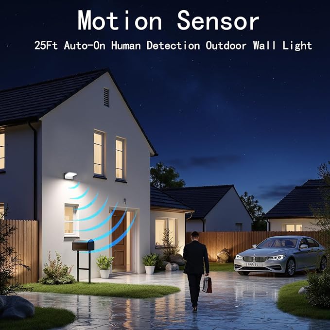 60W LED Outdoor Wall Light – 360° Rotatable, Motion Sensor & Color Temp Adjustable (3000K/4000K/6500K) Commercial Security Wall Mount for Barn, Proch,Garage & Yard