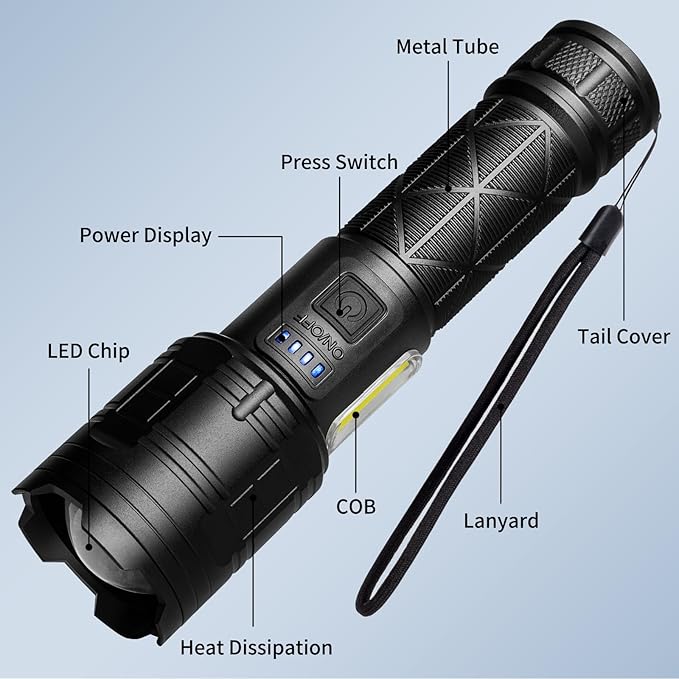 Rechargeable LED Flashlights High Lumens, 99,000 Lumen Super Bright Flashlight with 7 Modes & Waterproof, Powerful USB Rechargeable Handheld Flash Light for Camping Home(2 Pack)