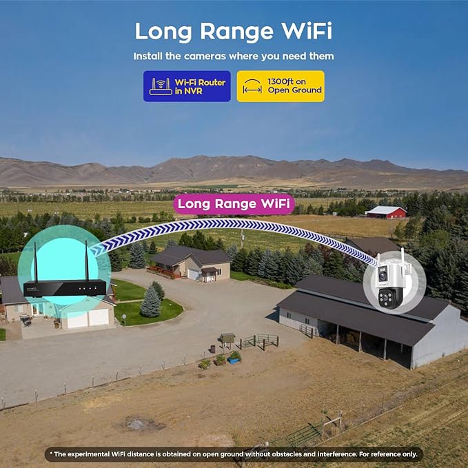 xmartO [Dual-Image Wide FOV] 16CH Security Camera System Wireless, 4-Set 2-in-1 Cameras, 4K Long Range WiFi 6 Surveillance NVR, Pan Tilt Zoom 4MP QHD Home CCTV Camera Set w. 1TB HDD, 0 Monthly Fee