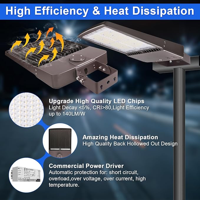 300W LED Parking Lot Light, 42000LM(140lm/w) LED Shoebox Area Light(1000W HID/HPS Equivalent), 5700K Dimmable Outdoor Commercial Street Lighting -10KV Surge Protection IP65 100-277V UL DLC Listed