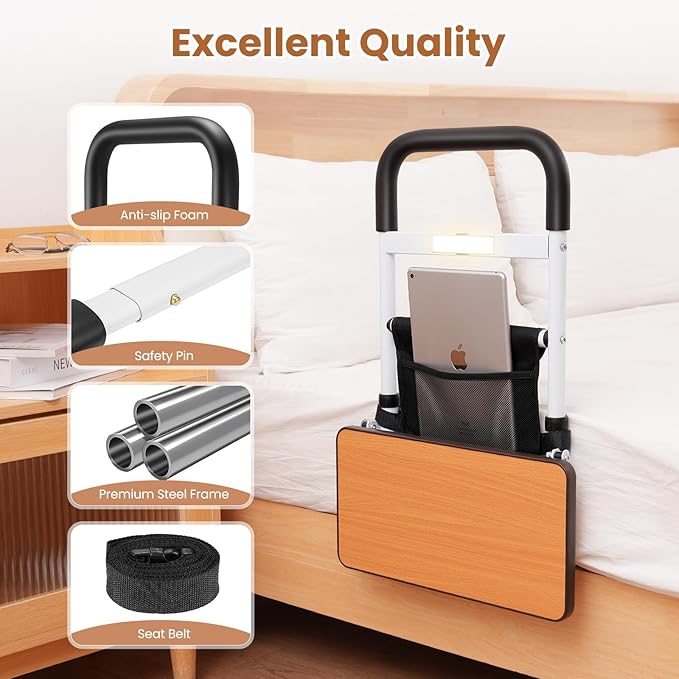 ONLYCARE Bed Rails for Elderly Adults Safety, Adjustable Side Rails for Beds for Seniors & Patients, FSA or HSA Eligible Elderly Bed Support with Motion Light & Storage Pocket, Fits All Beds