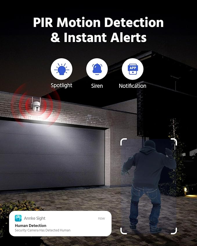 ANNKE 4MP 2K Wireless Security Camera Outdoor, 5MP 2-Cam Kit Solar Surveillance System, PIR Human Detection, 360° Pan&Tilt, Compatible with Alexa, Color Night Vision, No Monthly Fee, 64GB Memory Card