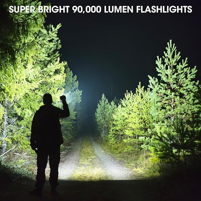 KINGCAESAR 3 Pack Flashlights High Lumens - 90,000 Lumen Super Bright Rechargeable Flashlight with 5 Light Modes, IPX7 Waterproof High Powered LED Flash Light for Home, Camping