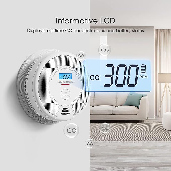 X-Sense Wireless Interconnected Combination Smoke and Carbon Monoxide Detector with LCD Display & 10-Year Battery, Over 820 ft Transmission Range, 3-Pack
