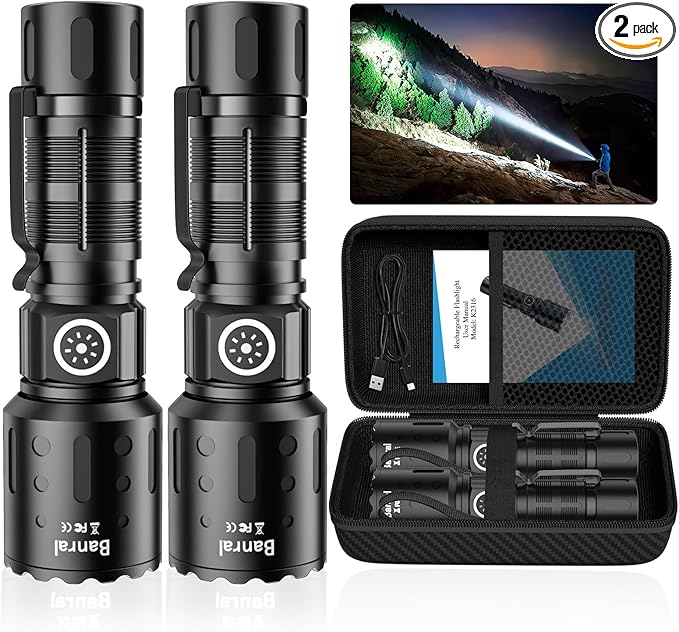 Rechargeable Flashlights High Lumens, Super Bright LED Small Powerful Tactical Flashlight with Memory Function, 6Modes Pocket Waterproof Flash Light for Camping,Emergency