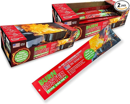 2-Pack BurnBuster Battery Fire Sachet for Oil & Grease Fires for Home and Outdoor Use - Fire Suppressant for Kitchens, Stove-Top and Oven Suitable - Non-Toxic 7 oz. Sachet, Made in USA