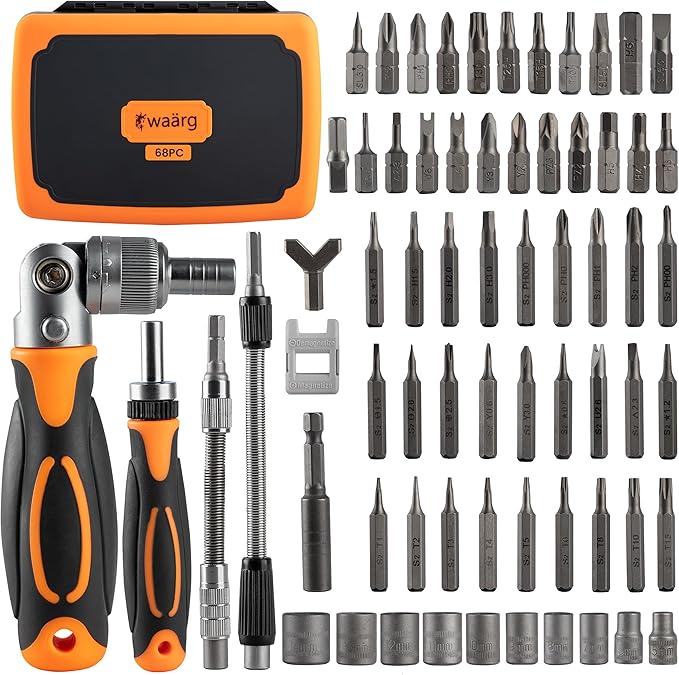Ratcheting Screwdriver Set -68 in 1 Socket Set & Magnetic Screwdriver Bit Set with Rotatable Ratchet Handles