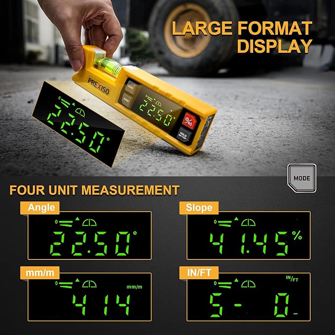 PREXISO Digital Level & Digital Protractor, 7 inch Angle Finder 0-90° & 0-180° Range, Electronic Bubble Inclinometer with Magnetic V-Groove & Audio Indicator for Woodwork, Saw & Home Drainage Leveling