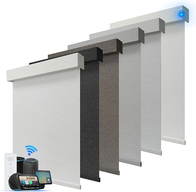 Motorized Blinds with Remote, Light Filtering Smart Roller Blinds Compatible with Apple Homekit Google Home and Alexa, Automatic Window Blinds Customize, White