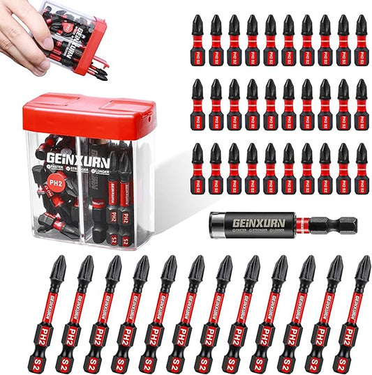 Impact #2 Phillips Screwdriver Bits Set,43 Pcs Magnetic PH2(1" and 2") S2 Steel Driver Bits with Storage Colorful Box