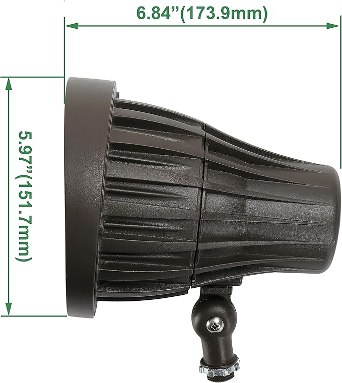 GKOLED 20W Bullet/Round Outdoor Spotlight, 20° Narrow Beam Angle Light, 2400 Lumens Aluminum Waterproof Flag Pole Lights, 4000K Cool White, 120-277V AC, UL Listed and DLC Qualified, 5 Years Warranty