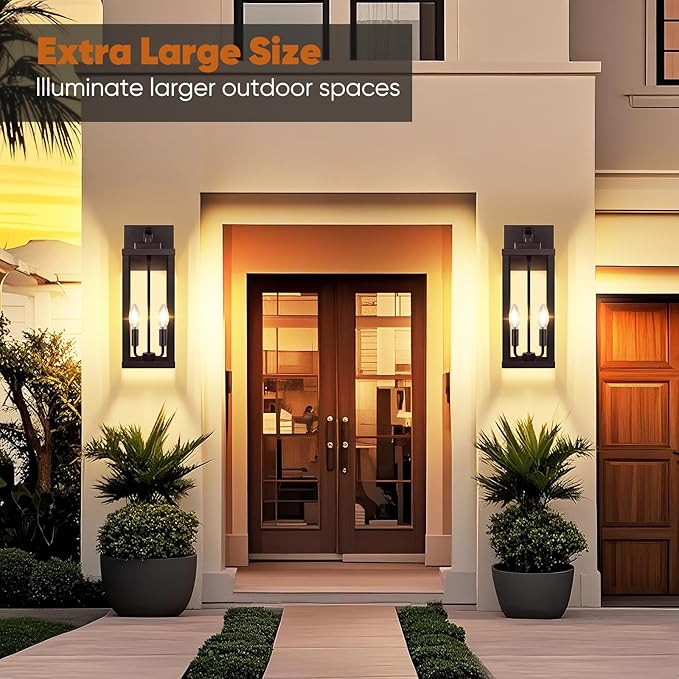 BesLowe 18” Upgraded Motion Sensor Outdoor Wall Lights, Dusk to Dawn Porch Lights Outdoor Wall Sconces, 3 Lighting Modes Exterior Lighting Fixtures with Hooks, Brown Outside Lights for House, 2-Pack