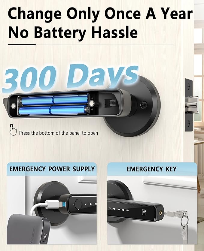 Asidrama Smart Fingerprint Door Lock with Keypad Handle - Keyless Entry via Biometric, APP, Code, Keys & Card for Bedroom, Office, Hotel, Apartment - Black