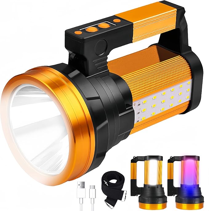 30600MAh Rechargeable Spotlight 2400LM Flashlight Long Lasting 100H Handheld Spotlight IP67 Waterproof Spot Lights with 6 Modes Twin Side Flood Light for Camping Hunting Emergency
