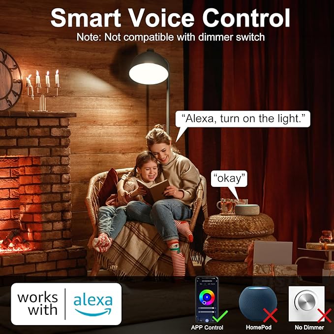 Smart RGB Bulb,BR25/R80,Smart Bulbs Compatible with Alexa,Color Changing LED WiFi Bulb 12W,2.4Ghz WiFi Only.E26/E27Base,4Packs