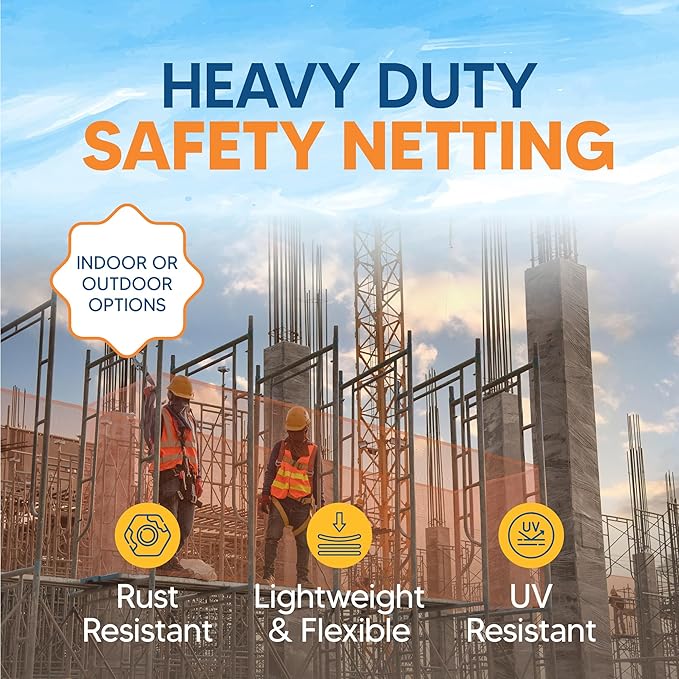 Fire Retardant Debris Safety Netting (10.5' x 150' - Orange) - High Visibility Construction & Scaffolding & Railing & Elevator Netting for Enhanced Safety - Construction Fencing