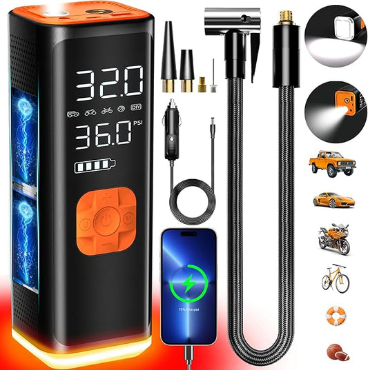 VIL Tire Inflator Portable Air Compressor, 12V DC Air Pump for Car Tires, 150PSI Portable Air Compressor with Pressure Gauge/LED Light, 20000MAH Portable Tire Inflator for Car, SUV,Pickup Truck,Moto