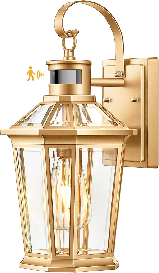 VIANIS Outdoor Wall Lights, Motion Sensor Exterior Light Fixtures Wall Mount, Waterproof Modern Gold Outside Front Porch Light, Anti-Rust Aluminum Outdoor Wall Sconce for House Garage