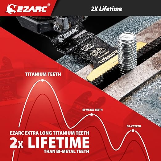 EZARC Titanium Oscillating Saw Blades, 3 PCS Extended Multitool Blades for Metal, Wood Nails, Screws Cutting, Plastic