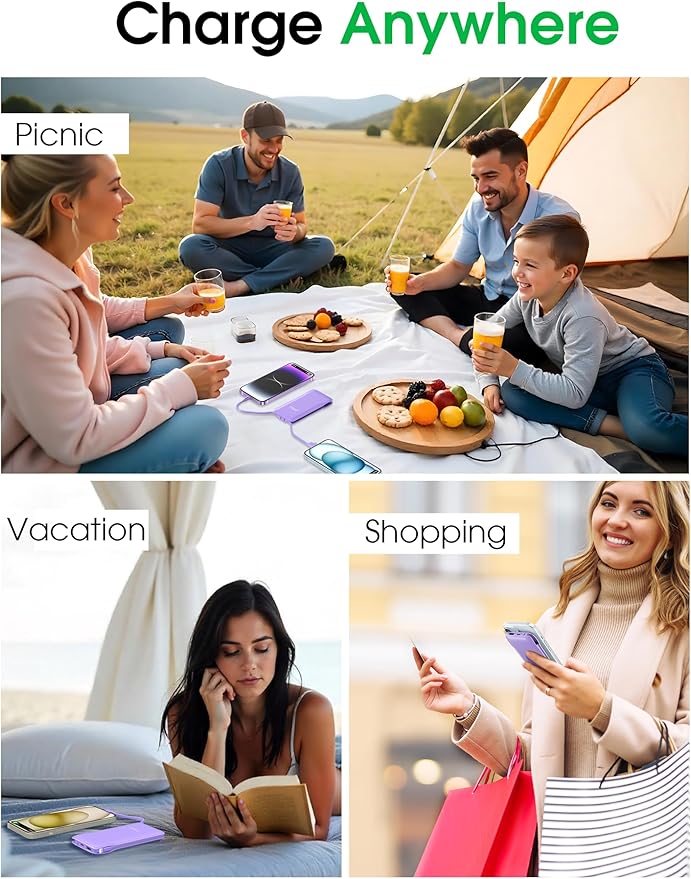 TG90° Portable Charger,10000mAh Power Bank Built-in Cables and AC Wall Plug,USB C Portable Bank,Travel Essentials Phone Charger Compact External Battery Pack Compatible with iPhones,iPad, Samsung