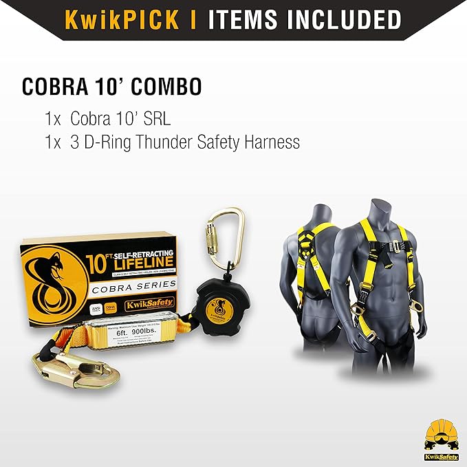 KwikSafety - 10' Cobra Web Self-Retracting Lifeline [Combo] Class 1 Retractable Safety Lanyard SRL ANSI OSHA Fall Gear