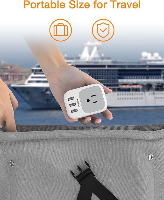 USB Charger Block, TESSAN Wall Plug Adapter with Electrical 4 Box Splitter 3 USB Wall Charger Ports, Multi Plug Outlet Extender Charging for Cruise, Travel, Office, Dorm Essentials