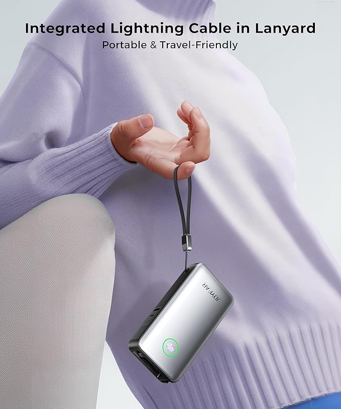 Portable Charger Power Bank - Laptop Battery Pack 65W AC Plug GaN 25000mAh Built in Cable USB C Phone Fast Charging Compatible with iPhone 16 15 14 13 12 11 X iPad MacBook Samsung (White)