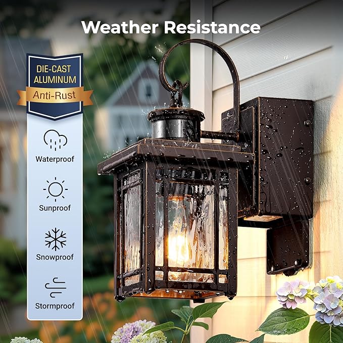 2-Pack Porch Light with GFCI Outlet, Motion Sensor Outdoor Wall Light Wall Mount, Oil Rubbed Bronze Exterior Lighting Fixtures, Anti-Rust Outdoor Lantern Wall Sconce for Garage, Patio, Balcony