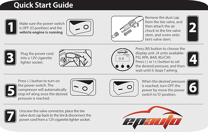 EPAuto 12V DC Portable Air Compressor Pump, Digital Tire Inflator