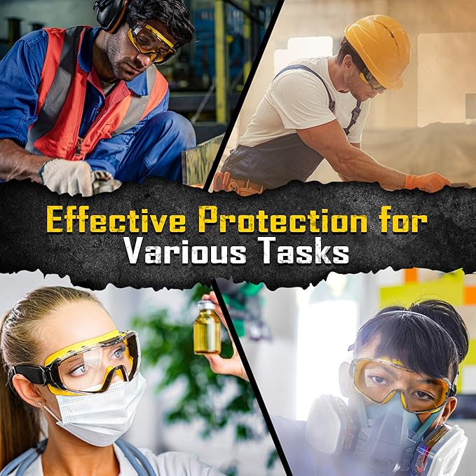 COOLJOB Safety Goggles Over Glasses with Anti-Fog Clear Lens, ANSI Z87.1 Impact Resistance and UV Proof, Adjustable Headband