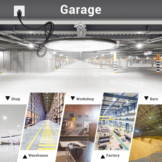 6 Pack 200W UFO Led High Bay Light,IP66 Waterproof,120VAC,30500LM 5000K Daylight Commercial Bay Lighting,850W MH/HPS with Plug Area Lighting for Warehouse/Shop/Workshop/Barn/Gym/Factory