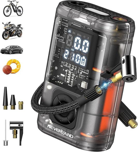 NEVERLAND Tire Inflator Portable Air Compressor - 12000mAh 150PSI Auto Air Pump for Bike Car Tires, Electric Bike Tire Pump with Gauge, Air Compressor Portable for Bike Bicycle Car Motorcycle Ball