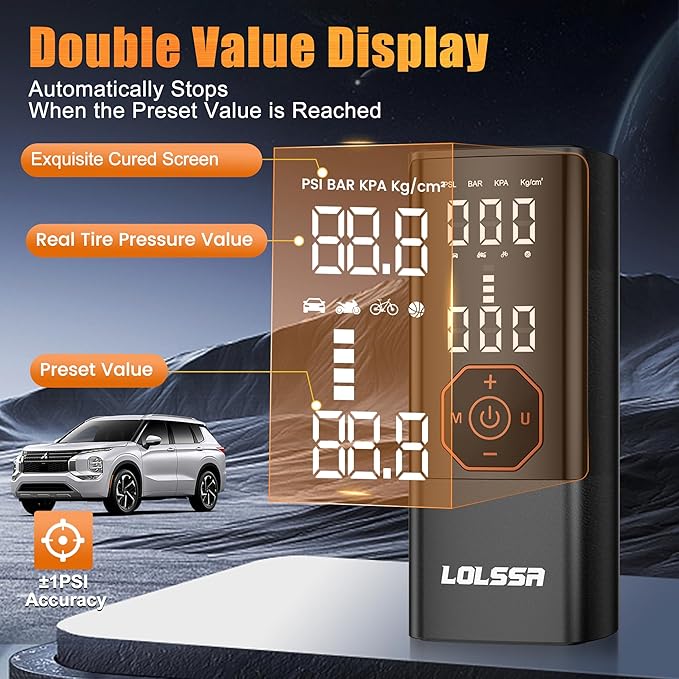Tire Inflator Portable Air Compressor 180PSI Air Pump for Car Tires-Cordless Tire Pump with Pressure Gauge, Cigarette Lighter Plug for Motorcycle, Bike, Ball, Dual-Use Type