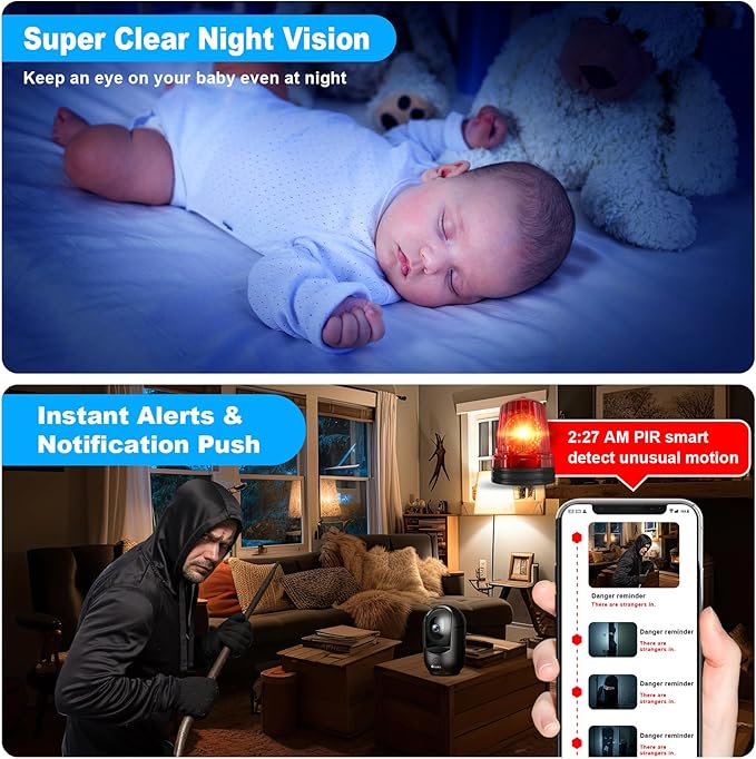 2K Pan/Tilt Security Camera, WiFi Indoor Cameras for Home Security with AI Motion Detection, Baby/Pet Camera with Phone App, 2-Way Audio, 24/7, Siren, TF/Cloud Storage, Black