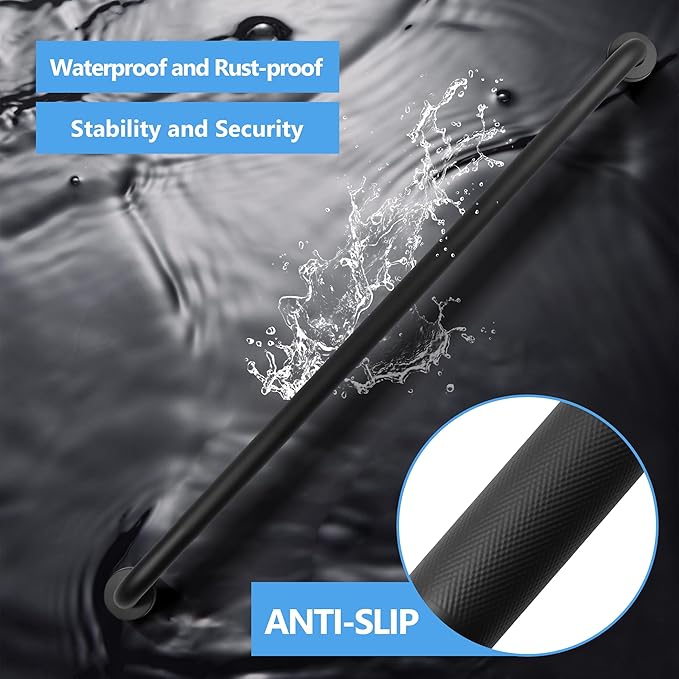 Shower Grab Bar, 2 Pack 39.4 Inch Black Bathroom Grab Bar, 1.25" Diameter 304 Stainless Steel Anti-Slip Grab Bars for Bathtubs and Showers, Handicap Shower Grab Bar for Seniors Elderly