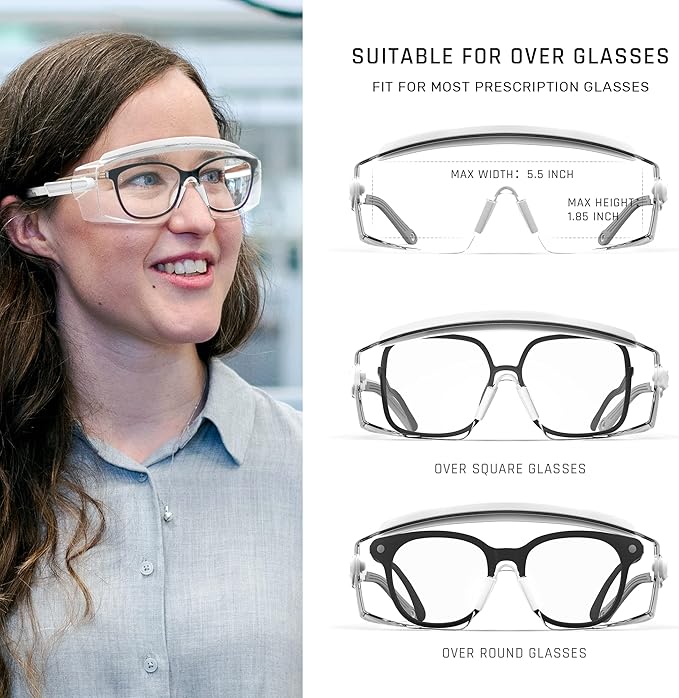 Anti Fog Safety Glasses Safety Goggles Over Glasses Protective Glasses with Anti Scratch Lenses Adjustable