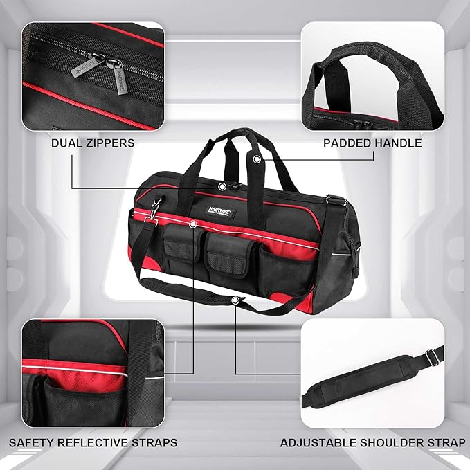 HAUTMEC 24 Inch Large Tool Bag, Heavy Duty 1680D Wide Mouth Tool Box Organizer, 36-Pockets Portable Utility Bag for Men with Level Holder and Removable Shoulder Strap, HT0284-TB