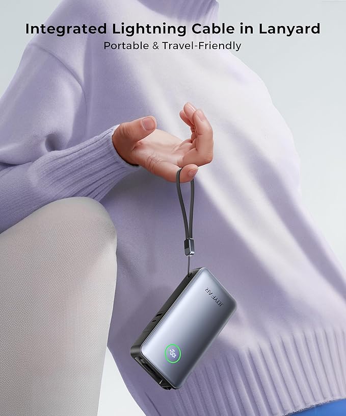 Portable Charger Power Bank - Travel Essentials Laptop Battery Pack 65W AC Plug GaN 25000mAh Built in Cable USB C Phone Fast Charging Compatible with iPhone 16 15 14 13 12 iPad MacBook Samsung